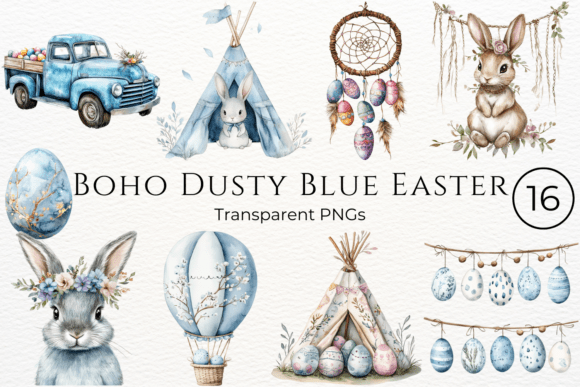 Download Boho Dusty Blue Easter Cliparts - Premium Resources