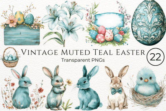 Download Vintage Muted Teal Easter Cliparts - Easter cliparts Collection