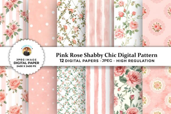 Download Pink Rose Shabby Chic Digital Patterns - Patterns Collection