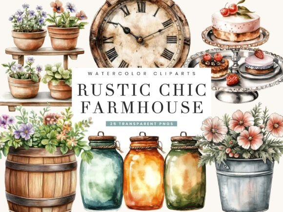 Download Watercolor Rustic Chic Farmhouse Clipart - Farmhouse clipart Collection