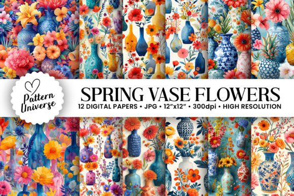 Download Spring Vase Flowers Seamless Patterns - Patterns Collection