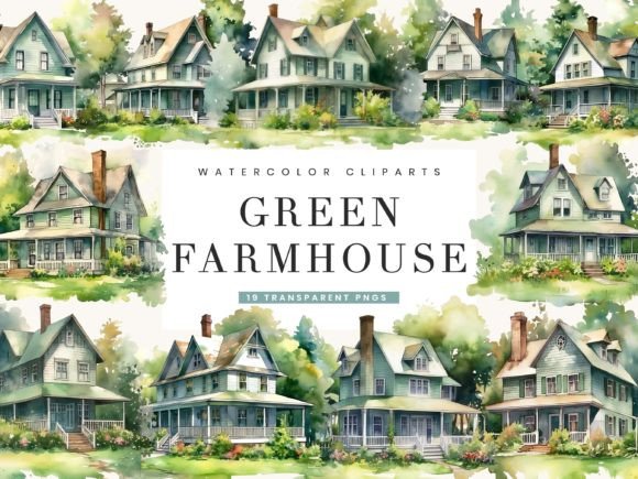Download Watercolor Green Farmhouse Clipart - Farmhouse clipart Collection