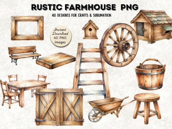 Download Rustic Farmhouse Clipart PNG Bundle - Farmhouse clipart Collection
